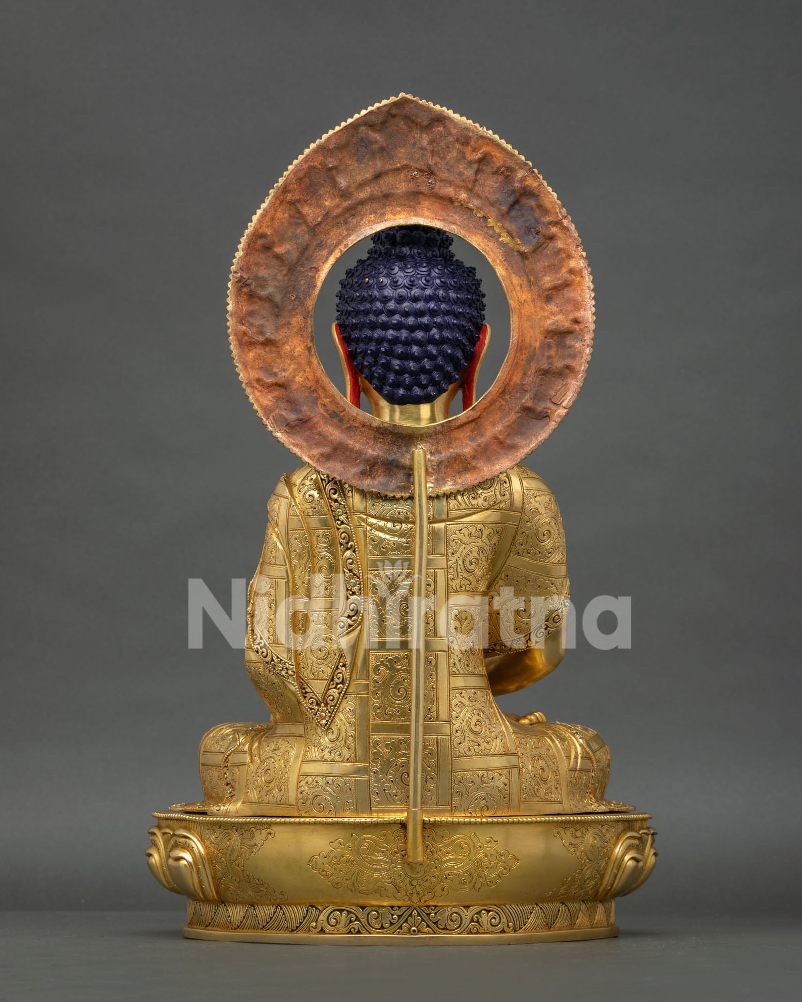 Handmade copper Amitabha Buddha statue by Newari artisan from Patan, Nepal
