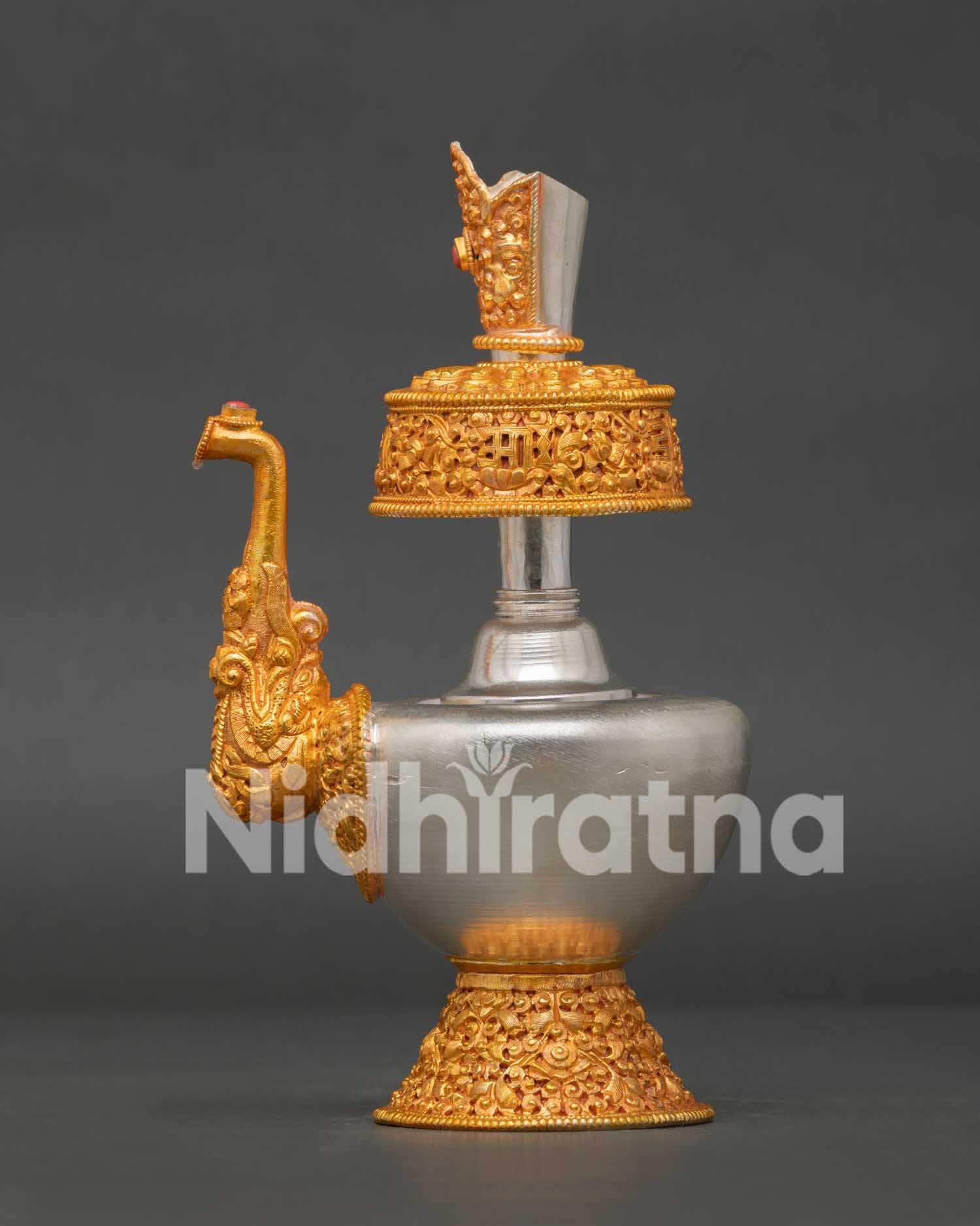 Handmade Copper Bumba Ritual Vase with Gold-Plated Silver-Plated and Coral Stone Details