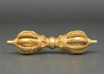 Handmade Copper Dorje with gold-plated finish, Tibetan Buddhist meditation instrument