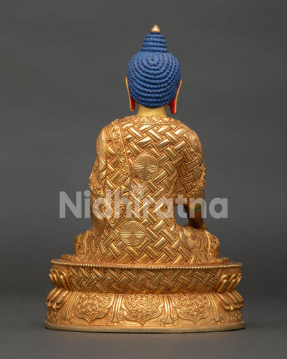 Handmade copper Shakyamuni Buddha statue using lost wax casting with Himalayan Buddhist artistry