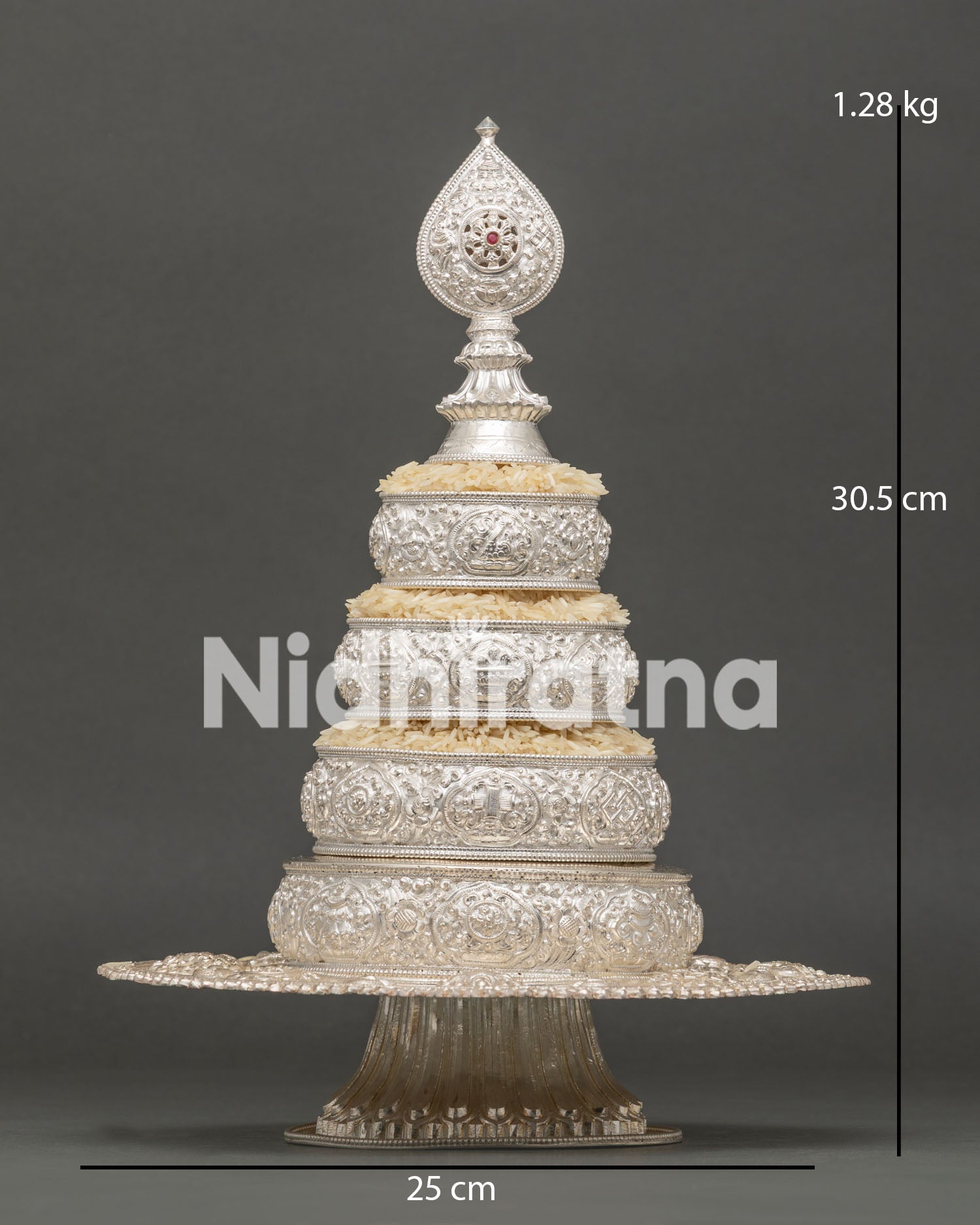 Handmade copper and silver Mandala Offering Set with hand carved tiers