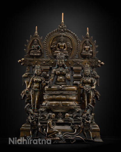Handmade Copper Tara Triad Statue – Bhrikuti, Green & White Tara, Nepal Buddhist Art