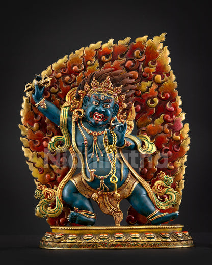 Handmade copper Vajrapani statue gold gilded Nepal lost wax 37cm fierce bodhisattva
