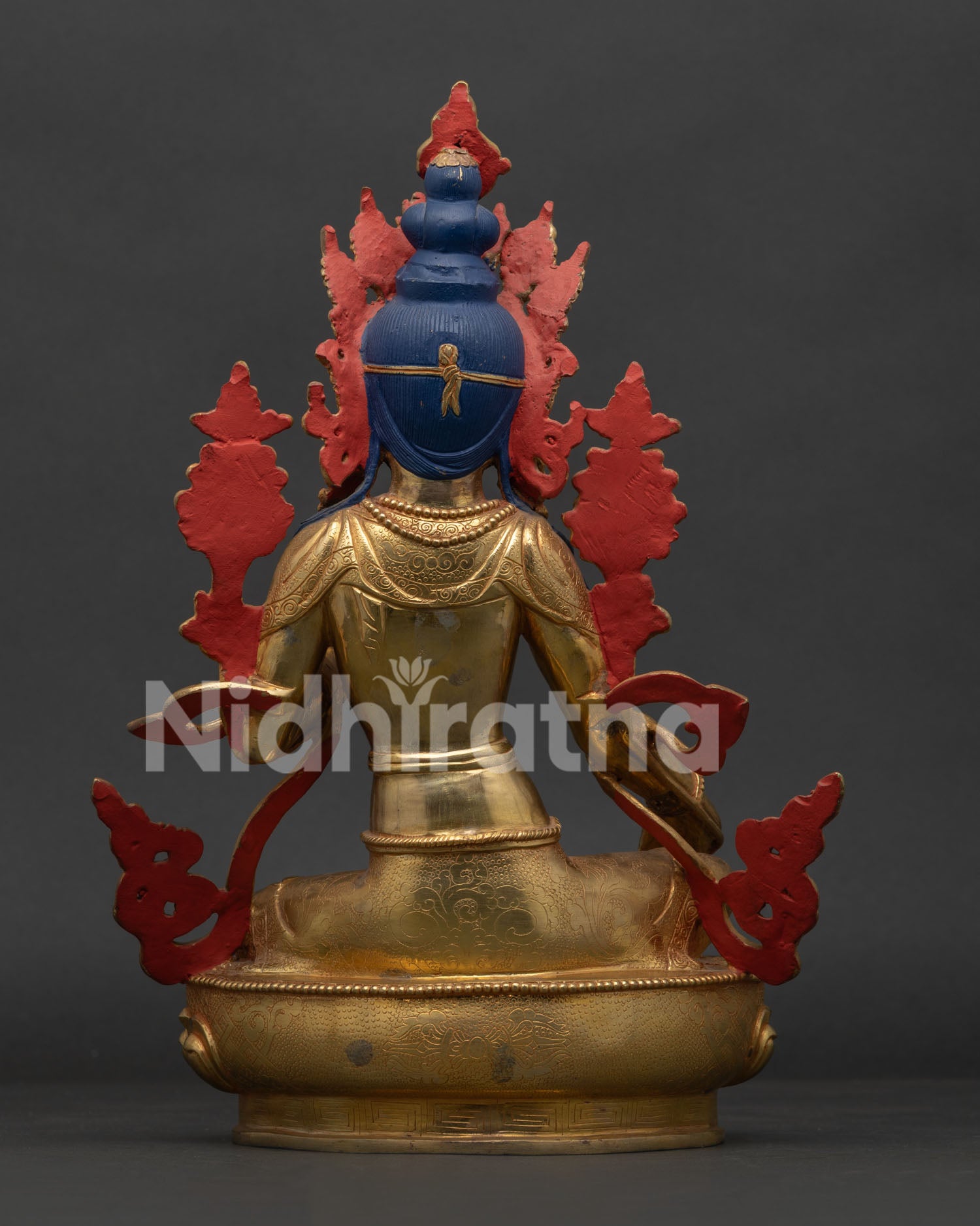 Handmade Gold Fire Gilded Green Tara Statue by Newari Artisans from Patan Nepal.