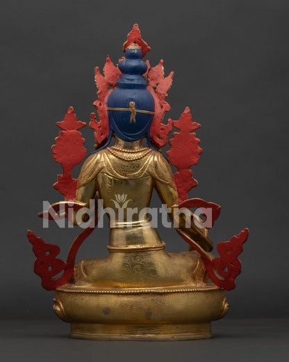 Handmade Gold Fire Gilded Green Tara Statue by Newari Artisans from Patan Nepal.