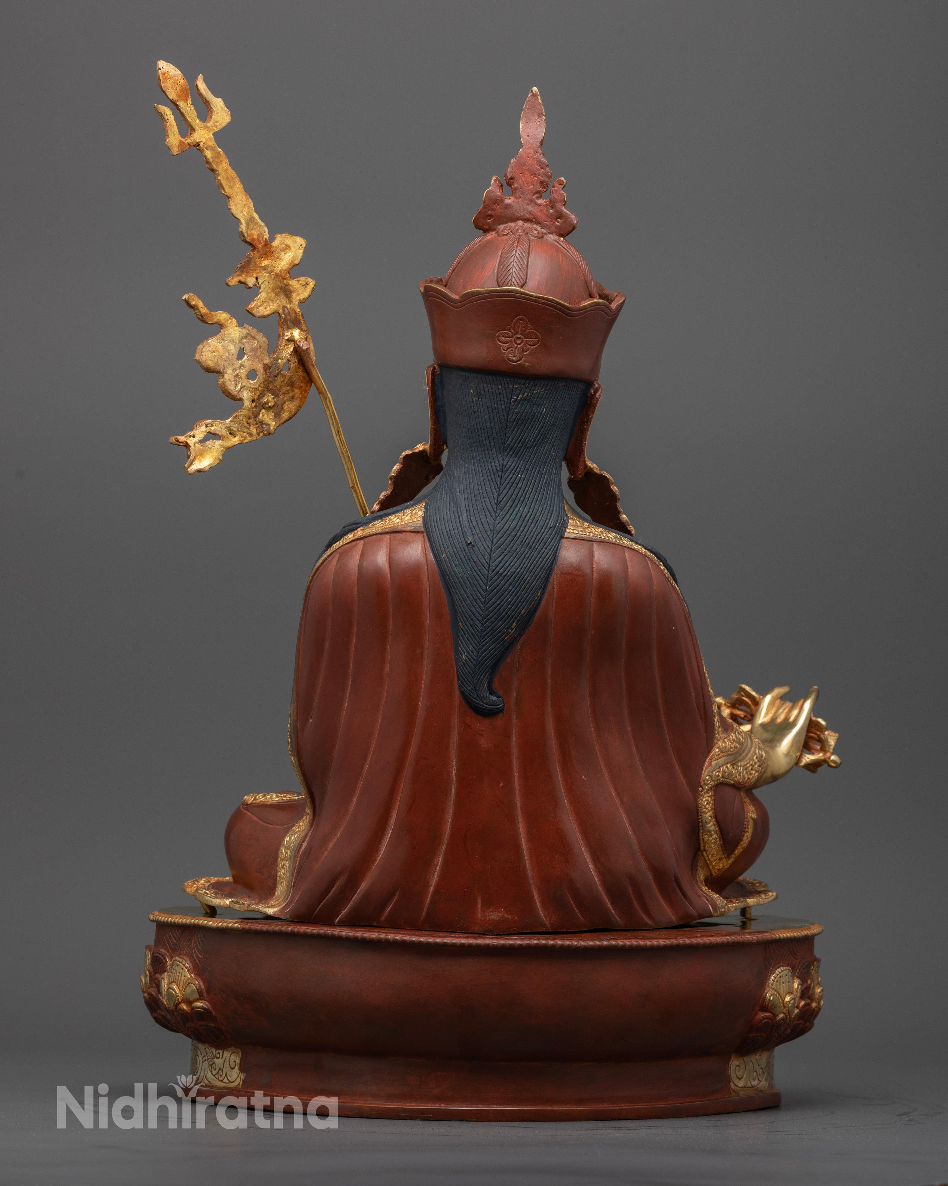 Handmade Guru Rinpoche copper statue by Newari artisans from Nepal on lotus pedestal