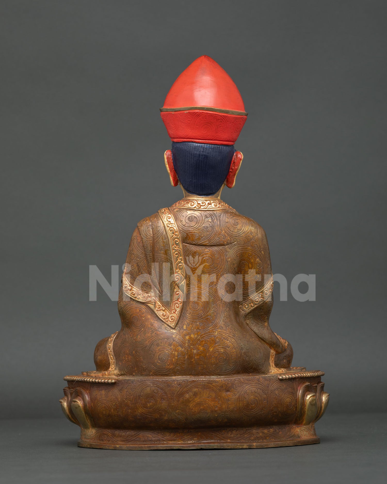 Handmade Karmapa Statue with sacred vajra and kalash in traditional Buddhist artistry