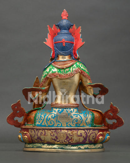 Handmade Kshitigarbha statue with copper body gold finish and traditional craftsmanship