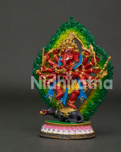 Handmade Lord Ganesh Statue with Acrylic Painted Body and Gold Gilded Details.