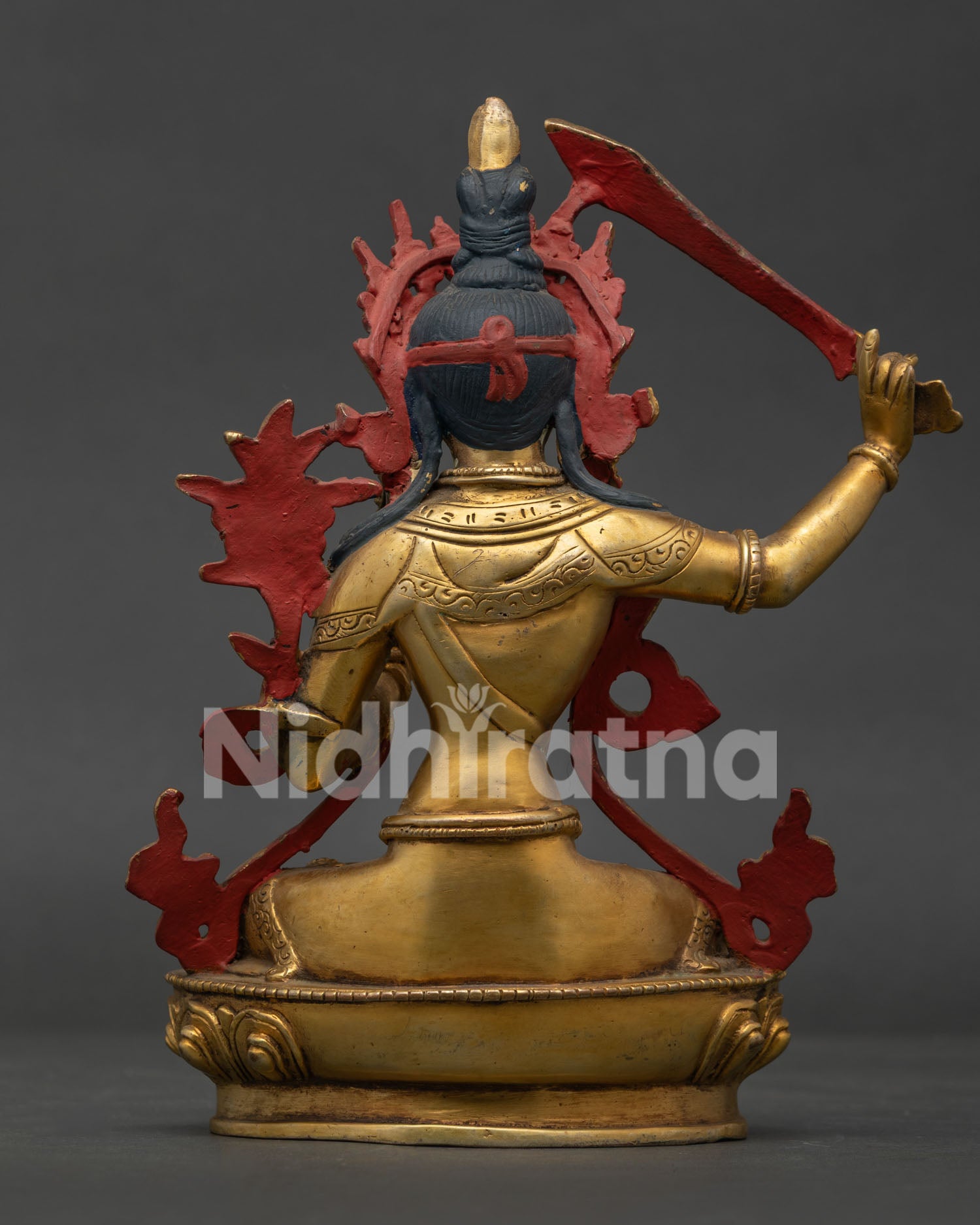 Handmade Manjushri Copper Statue with Lotus Pedestal and 24K Gold Fire Gilding