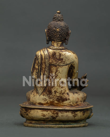 Handmade Medicine Buddha Statue back view with antique finish by Newari artisans Nepal.