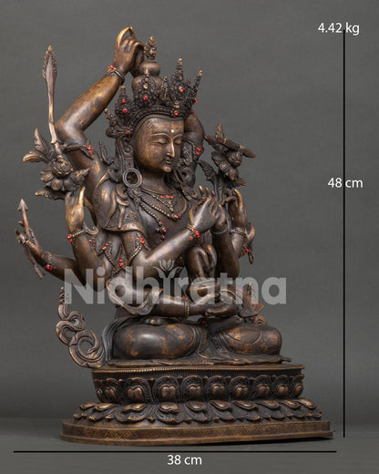 Handmade Namasangiti Buddhist statue with ten arms sacred attributes and Newari craftsmanship