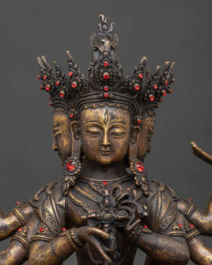 Handmade Namgyalma Goddess of Longevity statue, chemical oxidized copper, Newari craft from Patan, Nepal