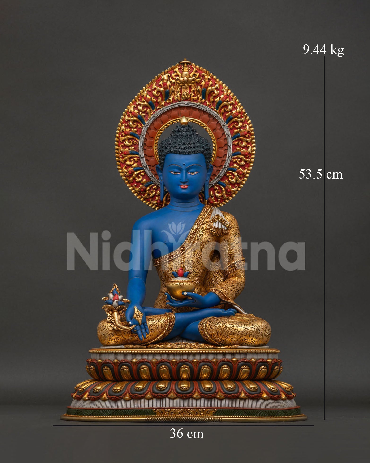 Handmade Medicine Buddha Bhaisajyaguru statue Seoul, copper with 24K gold gilding