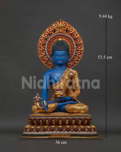 Handmade Medicine Buddha Bhaisajyaguru statue Seoul, copper with 24K gold gilding