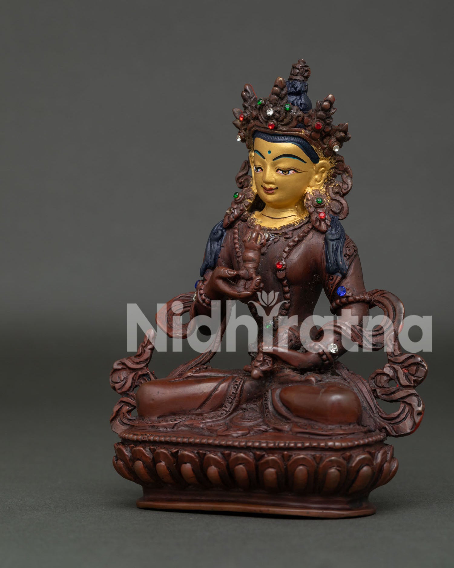 Handmade Nepal Vajrasattva Statue Seated on Lotus Pedestal with Vajra and Bell.