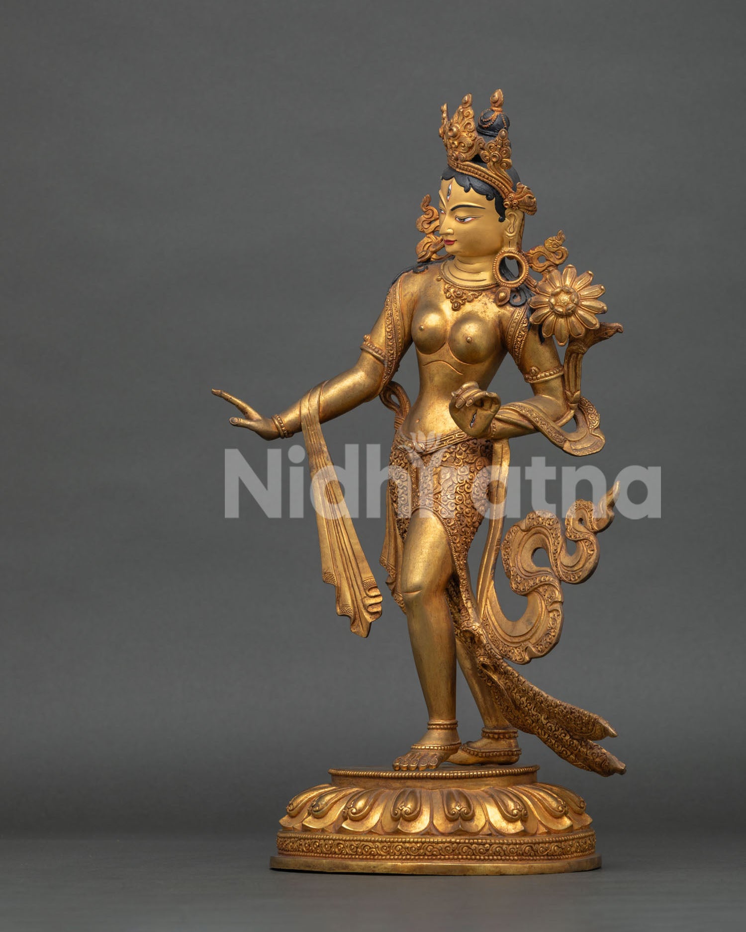 Handmade Nepalese White Tara Buddha statue showing traditional Newari craftsmanship and sacred details