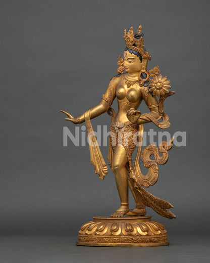 Handmade Nepalese White Tara Buddha statue showing traditional Newari craftsmanship and sacred details