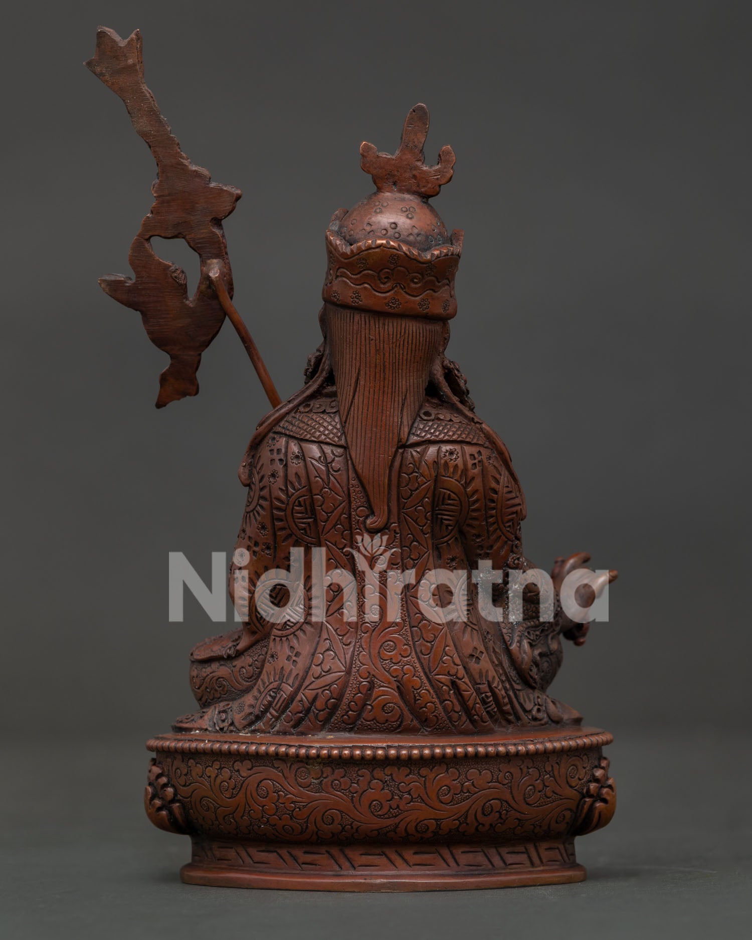 Handmade Oxidized Copper Guru Rinpoche Statue by Newari Artisans from Patan Nepal.