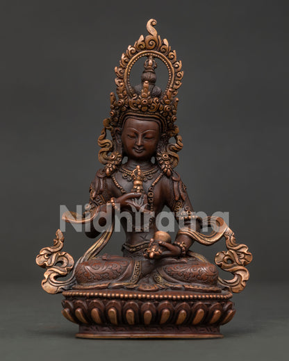 Handmade Oxidized Copper Vajrasattva Statue by Newari Artisans from Patan Nepal.
