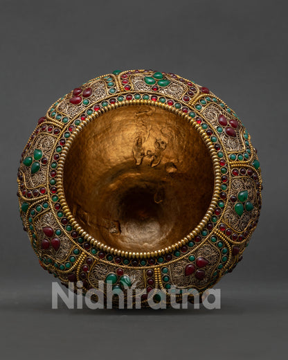 Handmade ritual rice pot for Buddhist altar offerings and puja ceremonies