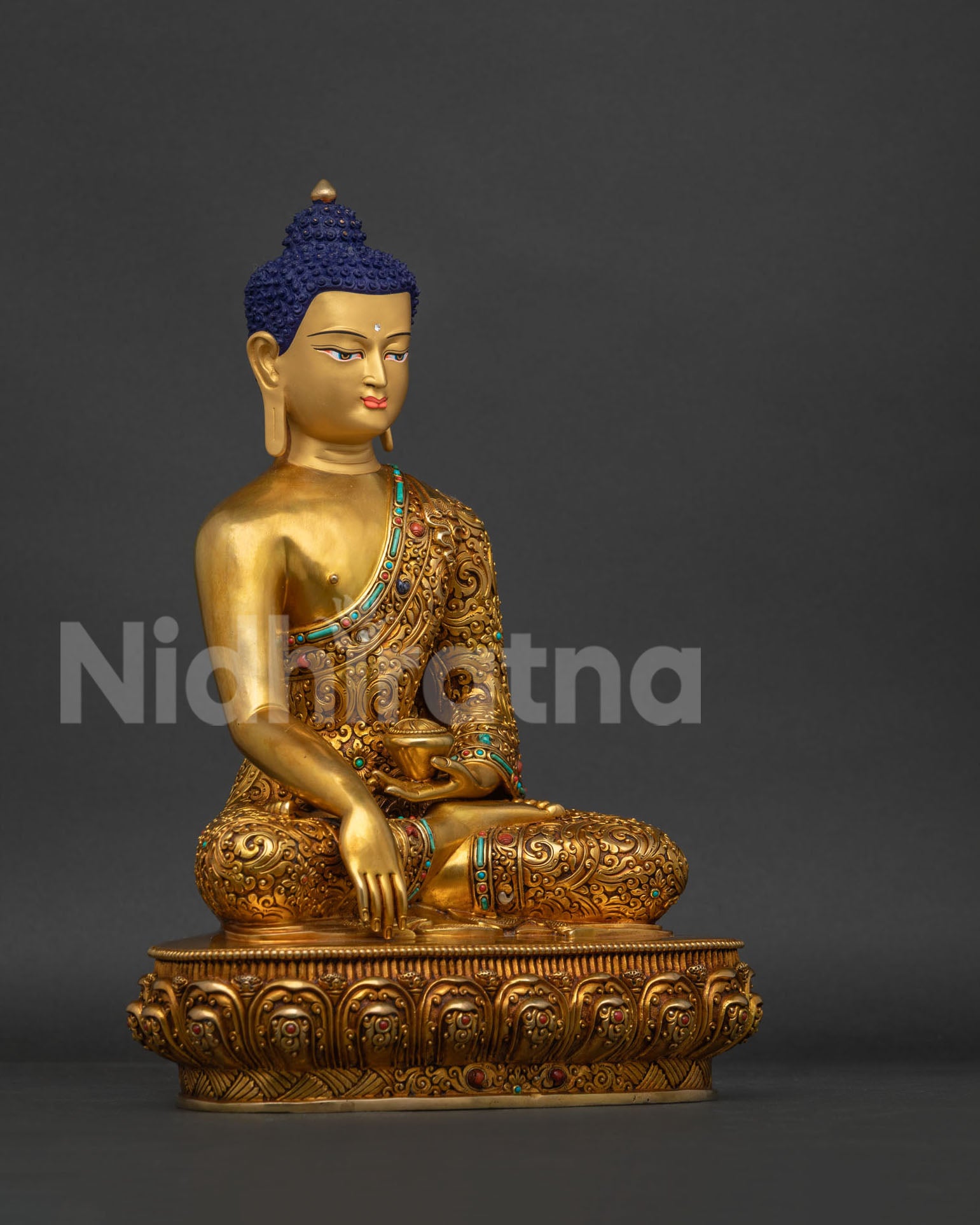 Handmade Shakyamuni Buddha statue New York detailed right side view