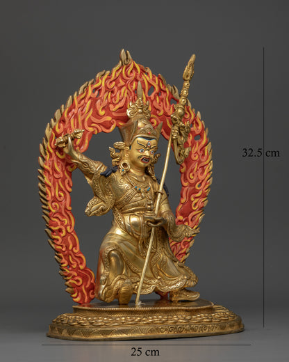 Handmade Standing Guru Rinpoche sculpture, crafted from copper by Newari artisans