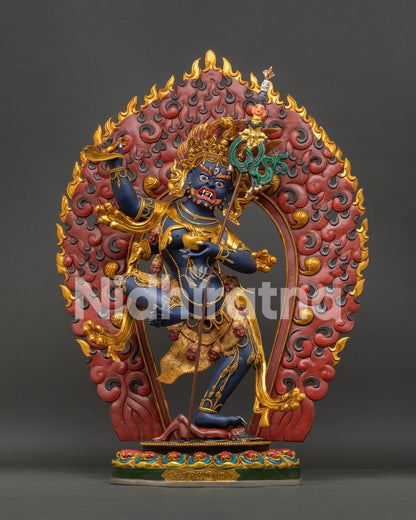 Handmade Troma Nagmo Statue in gold-gilded copper, front view, crafted in Nepal for Vajrayana practice