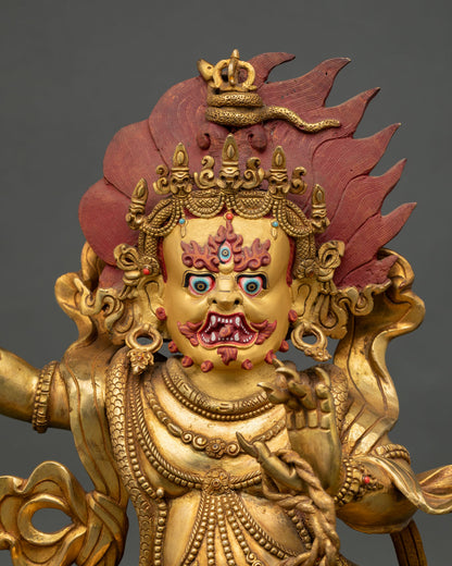 Handmade Vajrapani Statue featuring five skull crown tiger skin garment and nepalese craftsmanship