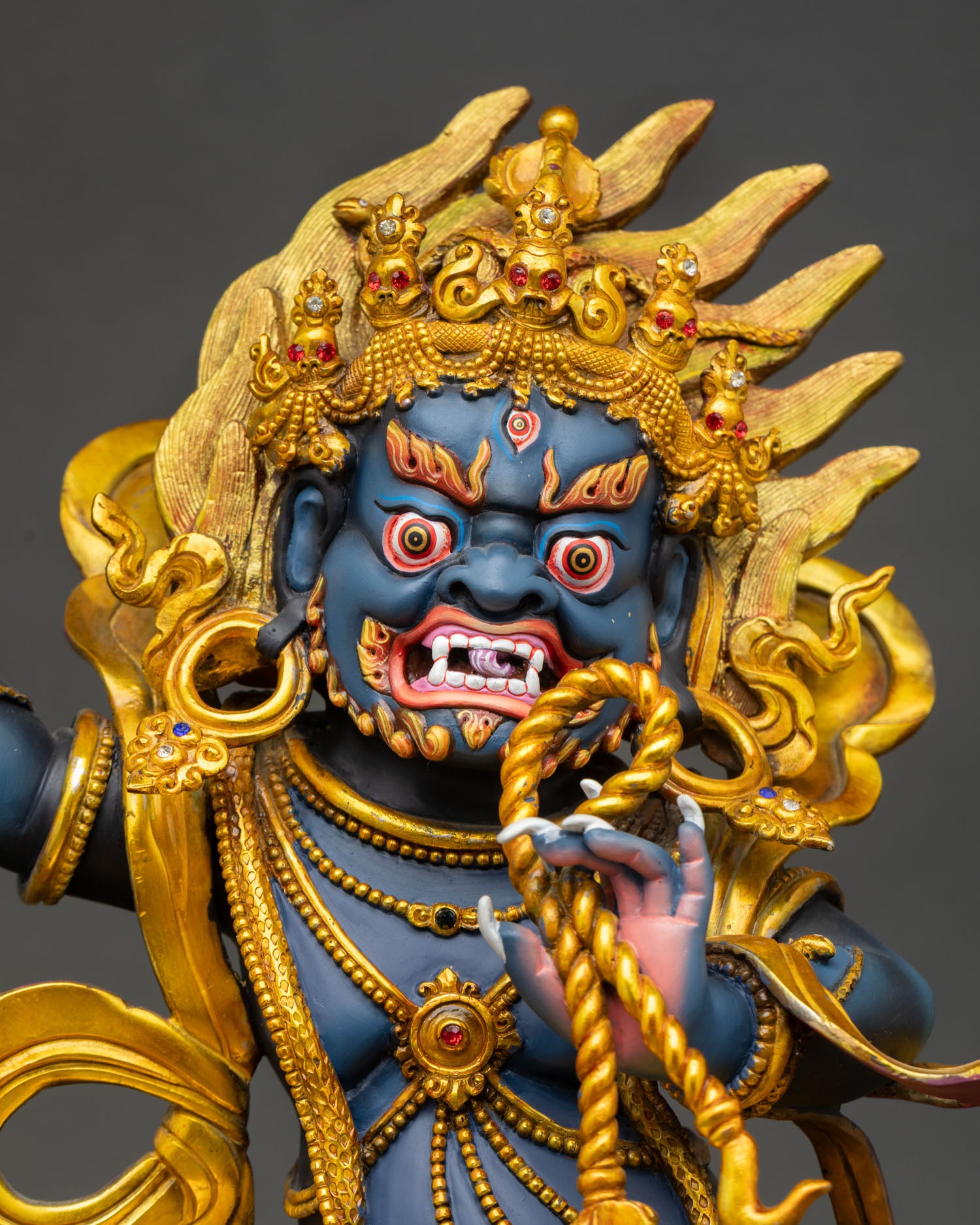 Handmade Vajrapani Statue featuring skull crown and intricate Himalayan Buddhist craftsmanship