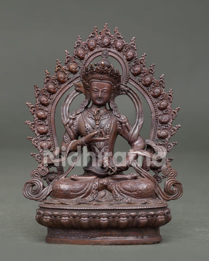 Handmade Vajrasattva Statue from Nepal with oxidized copper finish and intricate halo design