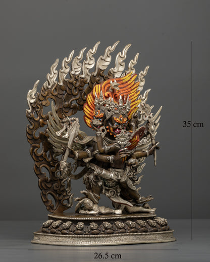 Hayagriva and Consort in sacred union with a blazing halo and intricate Vajrayana Buddhist details