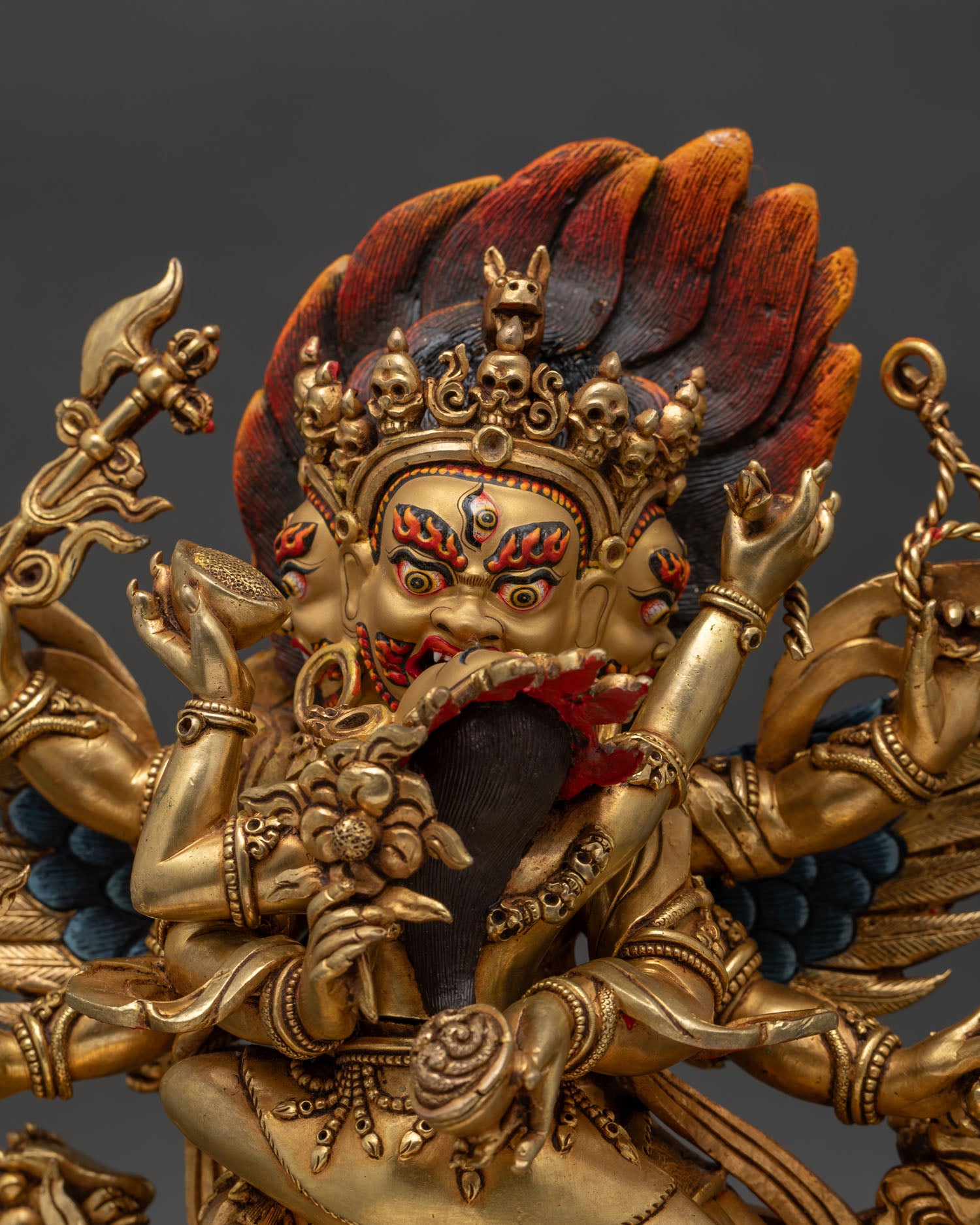 Hayagriva Buddhist statue Nepalese craftsmanship regular close up view