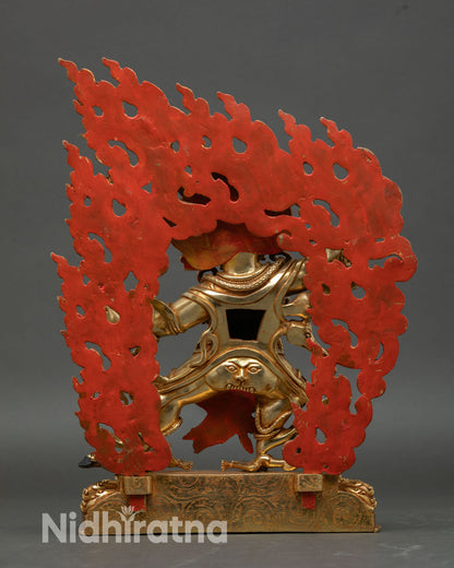 Hayagriva statue back view gold gilded copper wrathful protector deity sacred Vajrayana art