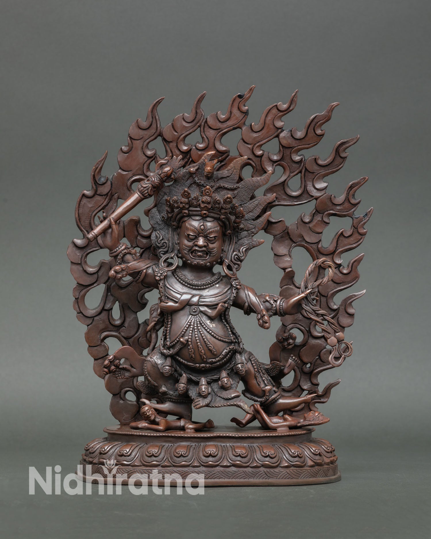 Hayagriva statue front view oxidized copper wrathful protector deity sculpture handmade Nepal Newari artisan craft