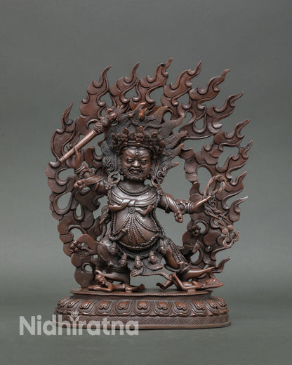 Hayagriva statue front view oxidized copper wrathful protector deity sculpture handmade Nepal Newari artisan craft