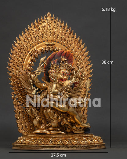 Hayagriva statue right side view showing handcrafted copper sculpture details
