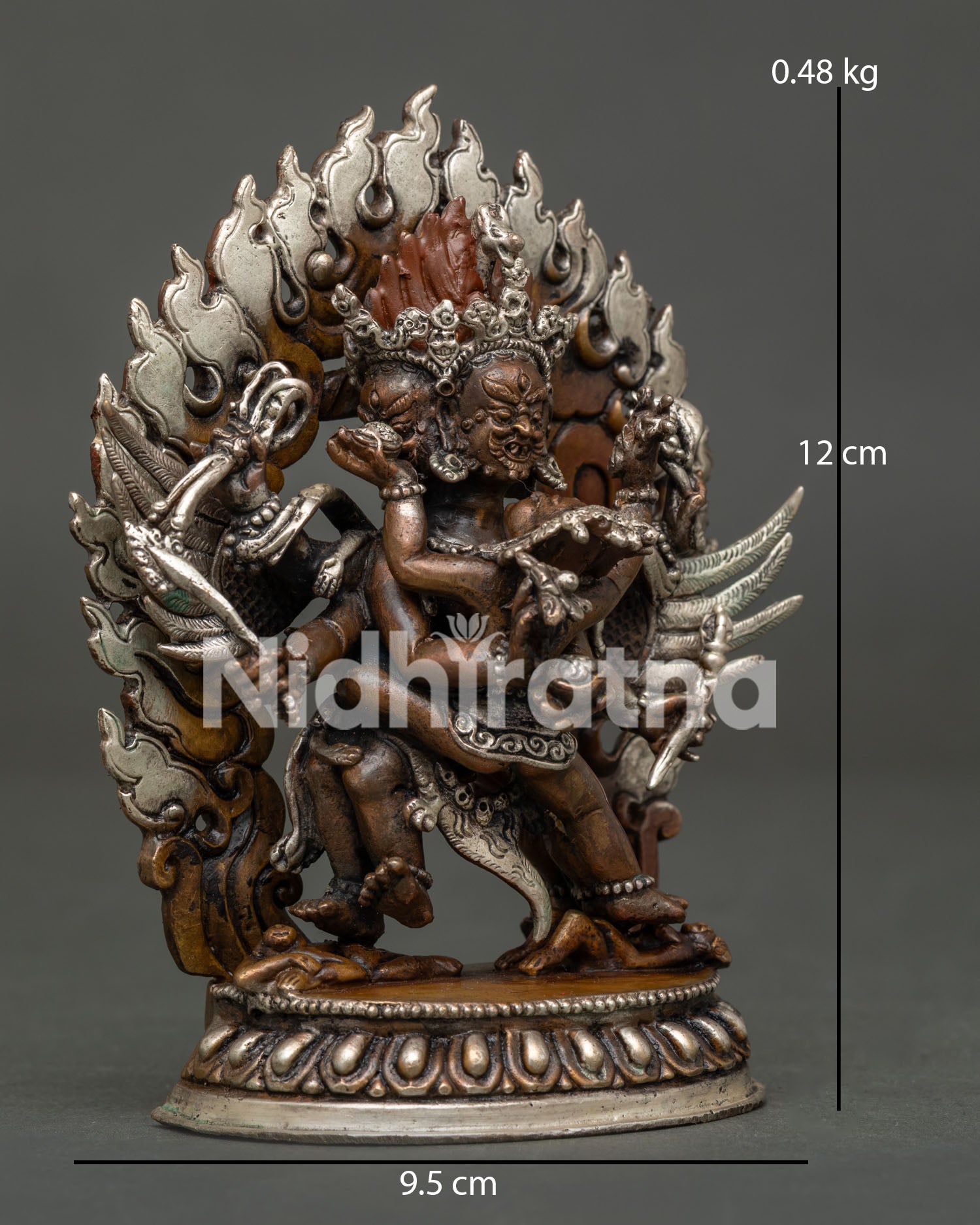Hayagriva statue with majestic wings consort and blazing halo.