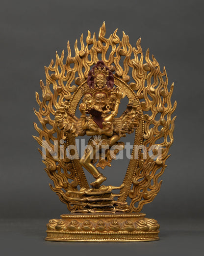 Hevajra Vajrayana Statue on Lotus Pedestal Subduing Four Human Figures.