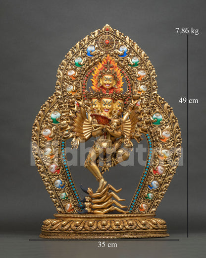 Hevajra Yab-Yum statue in 24K gold fire-gilded copper, 49 cm tall, with size dimensions