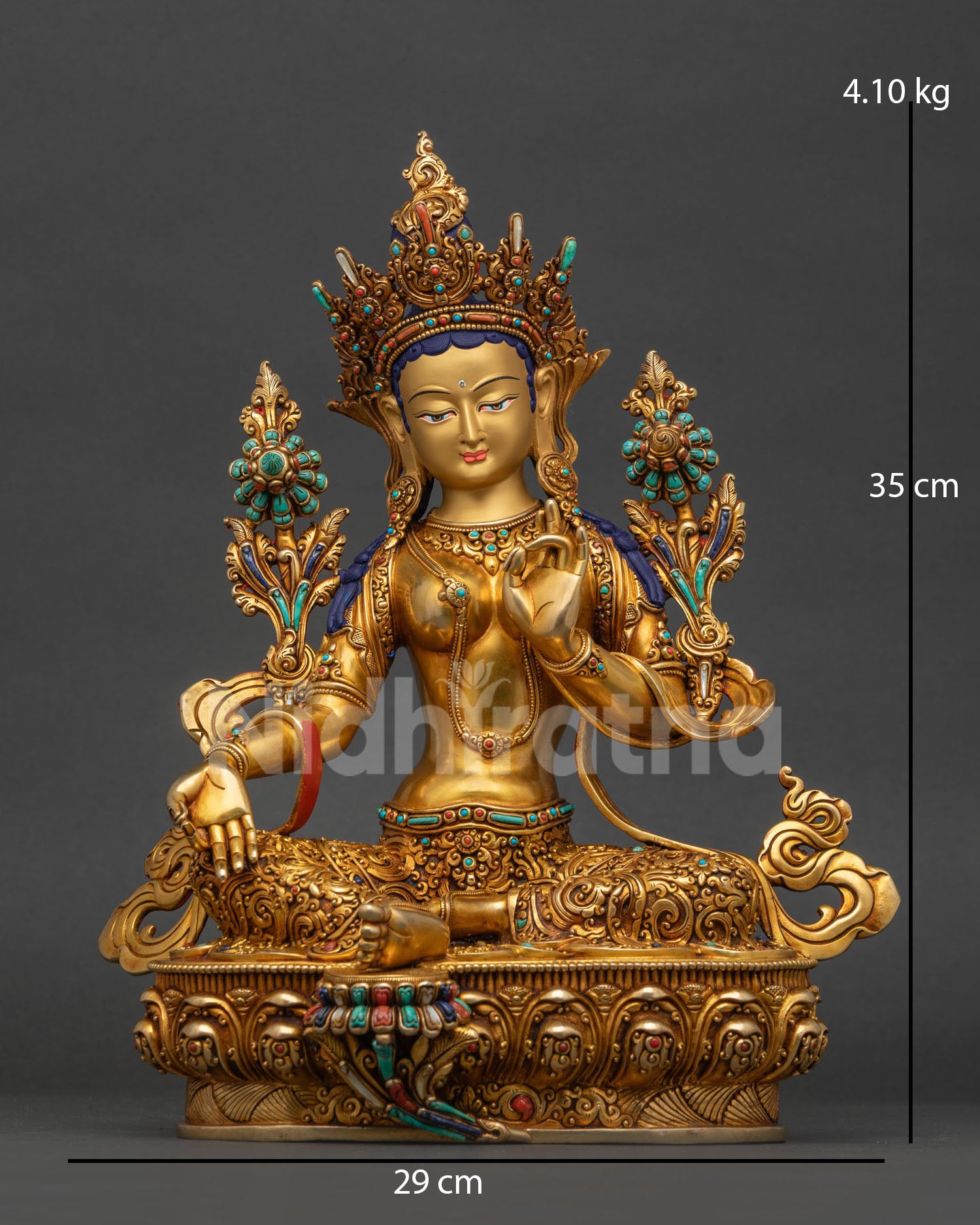 High-quality Green Tara statue from Nepal handmade by Newari artists, front view