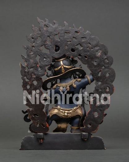 Himalayan Black Manjushri Sculpture, Standing on Lotus Pedestal from Nepal