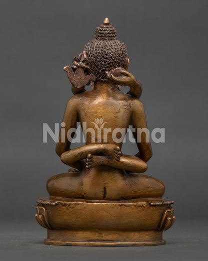 Himalayan Buddhist Samantabhadra with consort copper statue for meditation and altar.