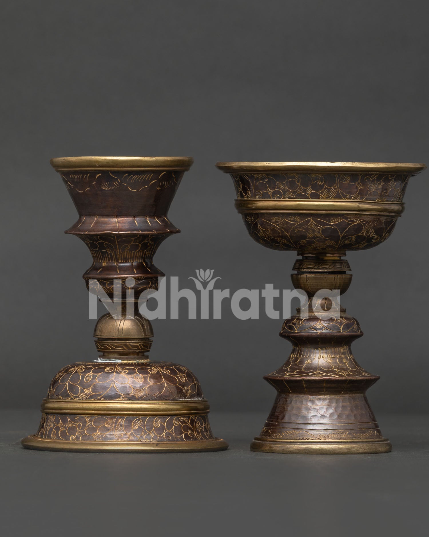 Himalayan butter lamp set symbolizing light, wisdom, and spiritual enlightenment