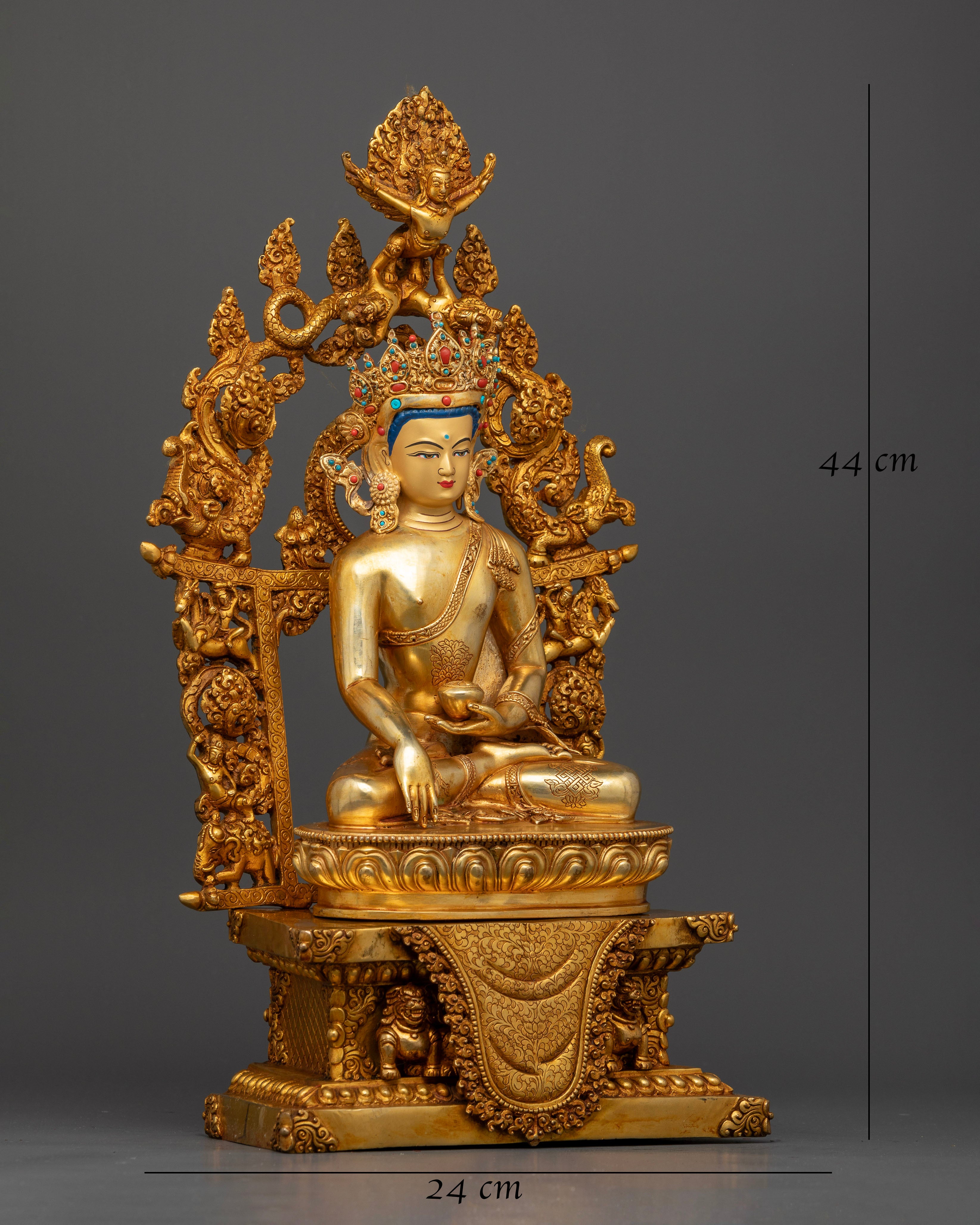 Himalayan Shakyamuni Buddha Sculpture Handmade by Newari Artisans with Semi Precious Stones