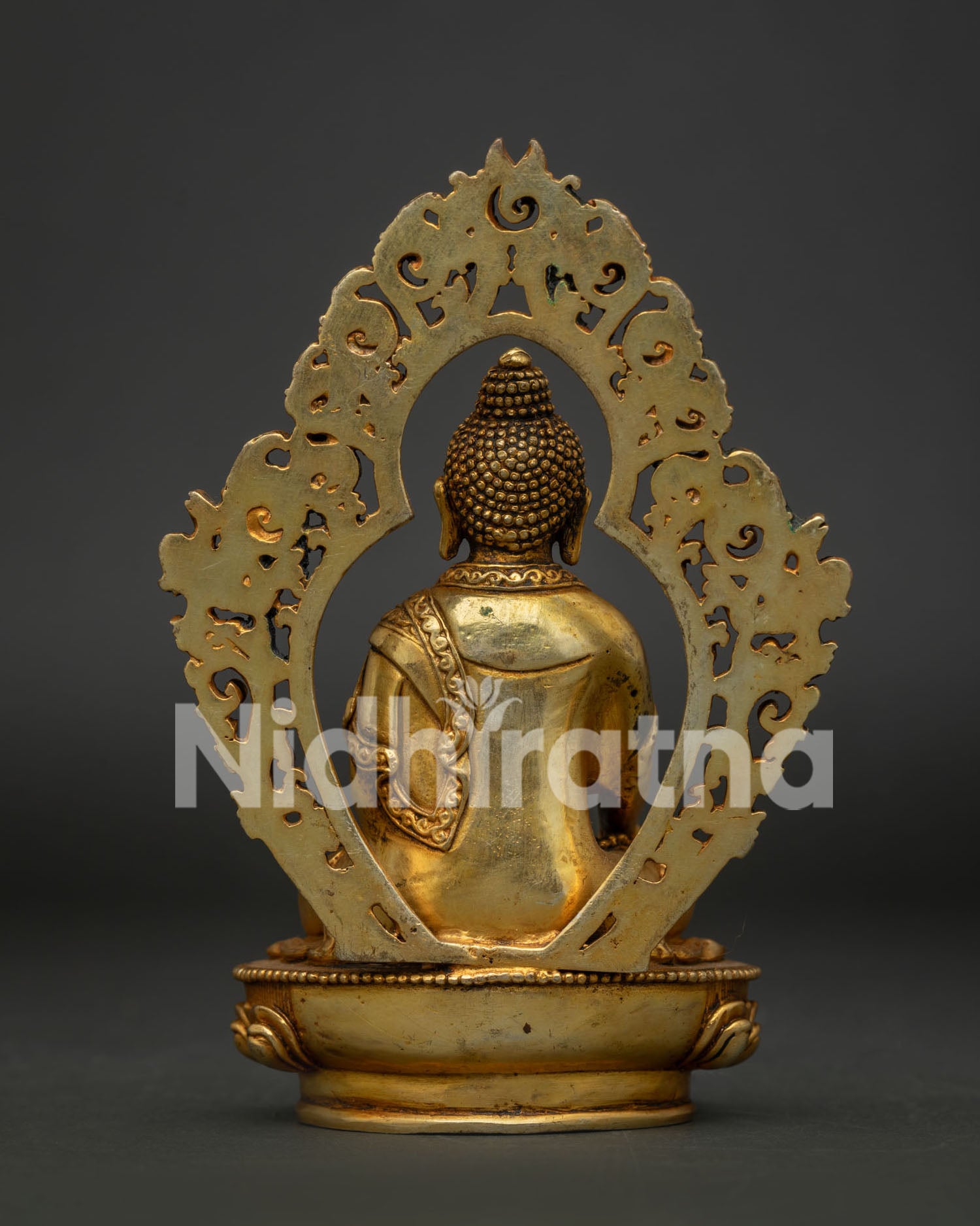Himalayan Shakyamuni Buddha Statue Copper Back View Newari Artisans Nepal.