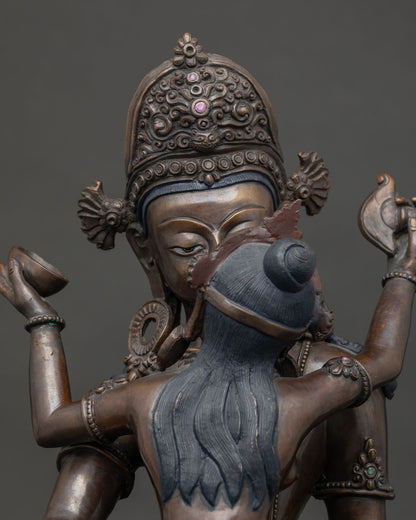 Indra consort statue with Kapala Kartika knife and detailed jewelry.