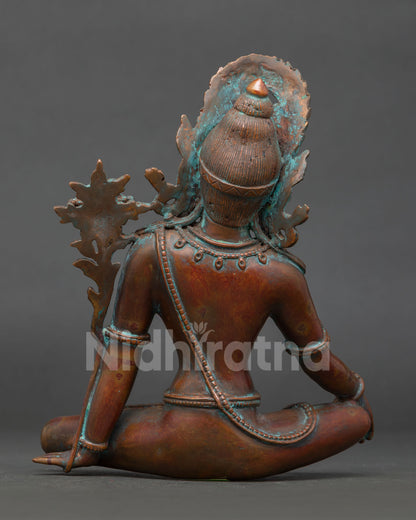Indra Statue Antique Copper Finish Nepalese Sacred Art Back View.