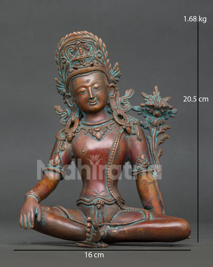 Indra Statue Chemically Oxidized Copper Antique Finish Front View.
