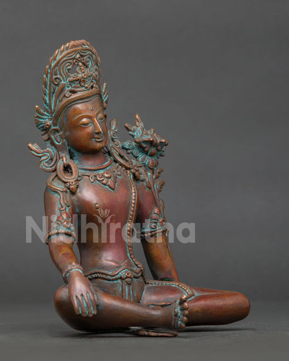 Indra Statue Traditional Jewelry Inlaid Accents Seated View.